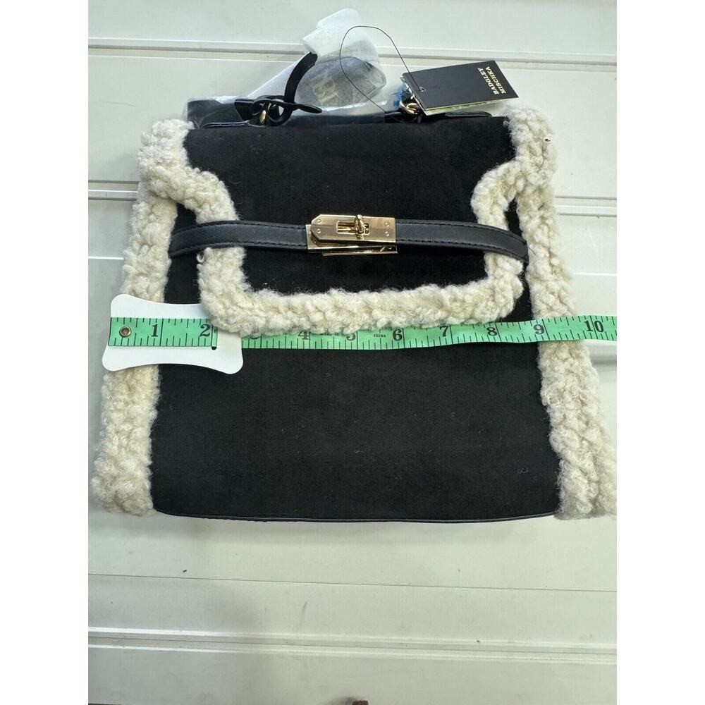 Badgley Mischka Vegan Leather Satchel Handbag Fur Border Black NWT $159 - Picture 7 of 8